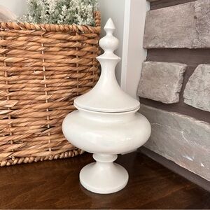 Vintage White Resin Finial Jar From Three Hands Lidded Polish Trinket Box  12.5”